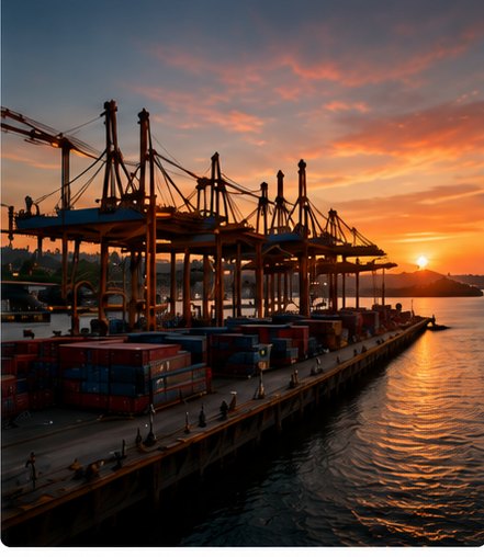 Port and infrastructure project at sunset
